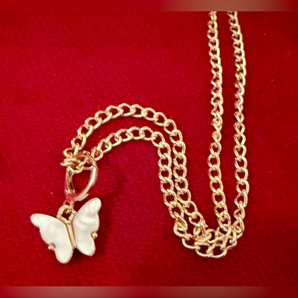 Necklace - 16-18” gold tone w/pearlized butterfly pendant. New. BOGO offer ⬇️ - Picture 2 of 10